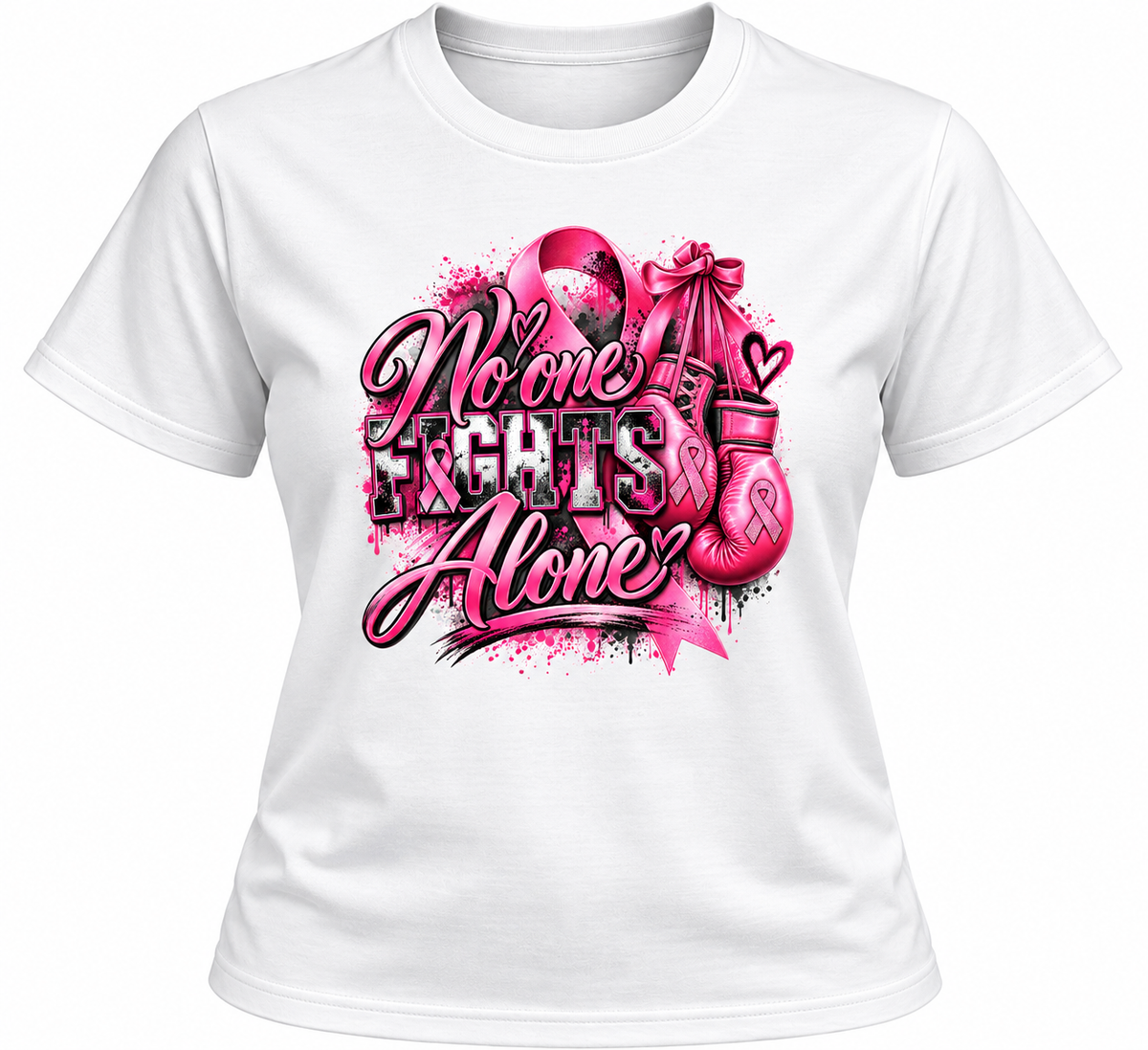 No One Fights Alone Breast Cancer Awareness T-Shirt