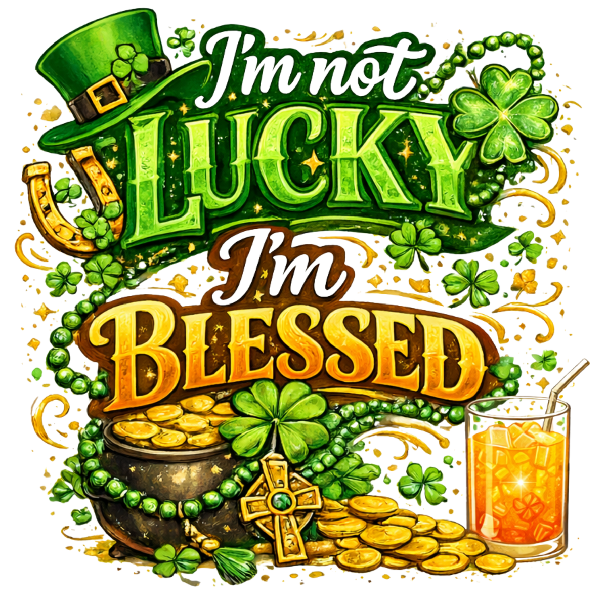 I'm not lucky I'm blessed with beverage DTF Transfer | Ready-to-Press