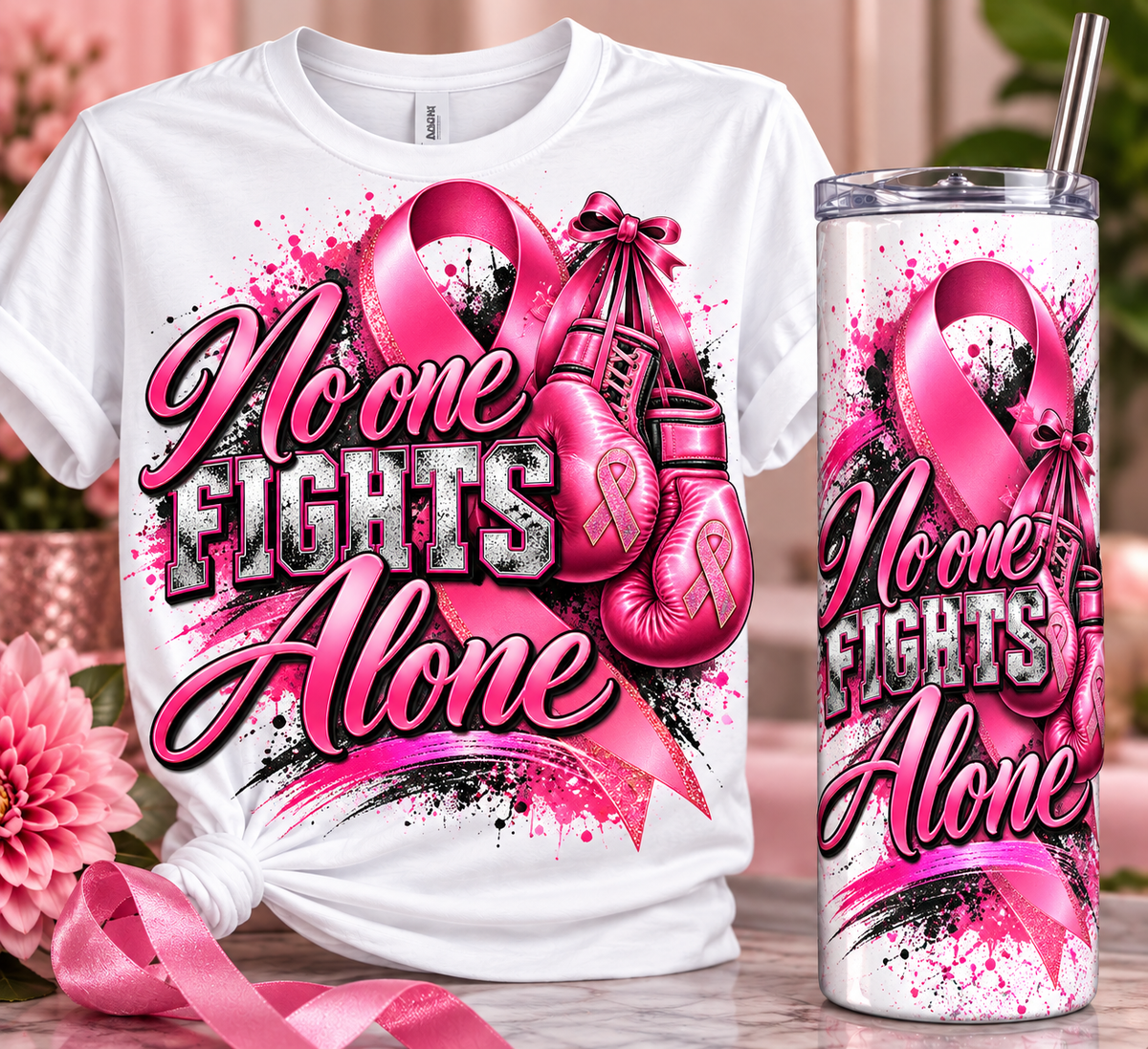No One Fights Alone Breast Cancer Awareness Bundle