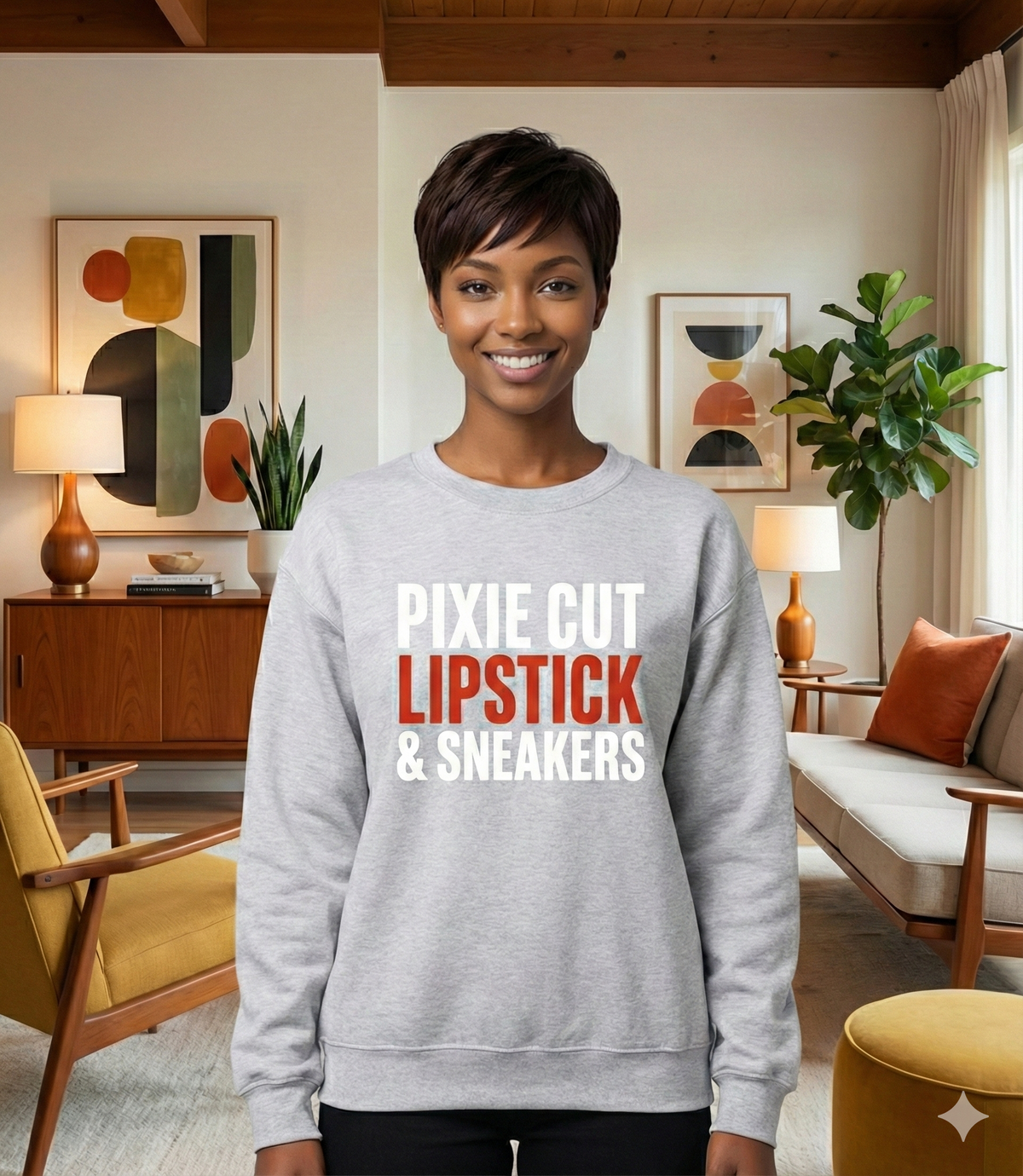 Pixie cut lipstick and sneakers DTF Transfer | Ready-to-Press